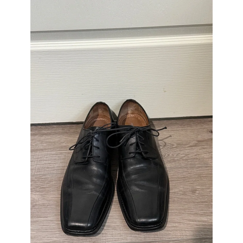 Johnston‎ & Murphy Mens Black Leather Square Bicycle Toe Oxford Dress Shoes 11.5